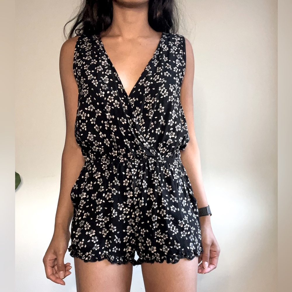 Forever 21 black floral romper